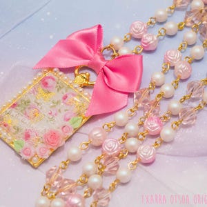White and Pink Rose and Lace UV Resin Necklace