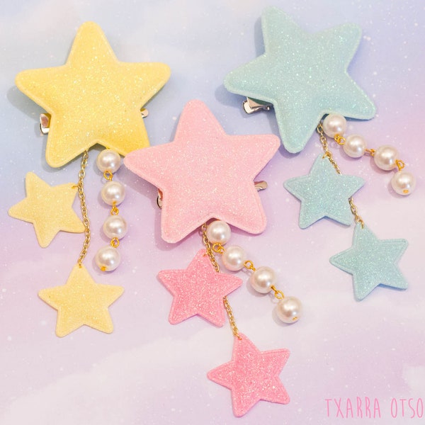 Extra Large Pastel Glitter Star Hairclips