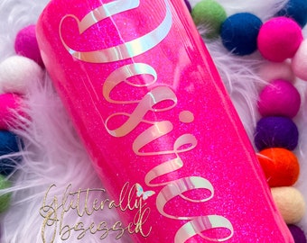 Neon Pink Tumbler, Hot Pink Glitter Tumbler, Personalized Glitter Tumbler, Neon Glitter Tumbler, Pink Glitter Tumbler, Pink Tumbler