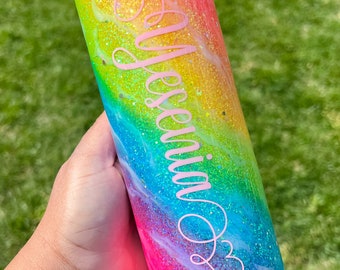 Neon Rainbow Glitter Tumbler, Stanley glitter tumbler, neon glitter tumbler, rainbow glitter tumbler, glitter tumbler epoxy
