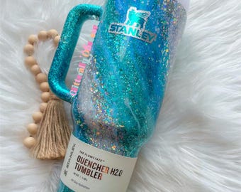 Custom Stanley Glitter Tumbler, Glitter Stanley tumbler, Sparkly Stanley tumbler, Blue Stanley glitter tumbler, Milky Way glitter tumbler