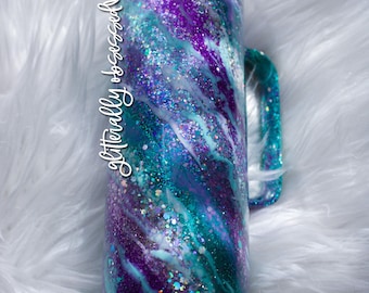 Purple Stanley glitter tumbler, Turquoise epoxy glitter tumbler, marble glitter tumbler, glitter tumbler cup, custom Stanley glitter cup