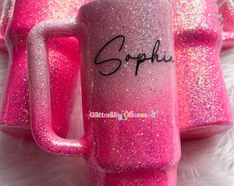 Custom Stanley Glitter Cup, Pink Stanley Tumbler, Glitter Stanley Cup, Glitter Tumbler, Custom Stanley Glitter, Pink Custom Stanley