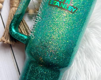 Stanley Glitter Tumbler, Teal Stanley glitter tumbler, glitter Stanley tumbler, glitter tumbler, Teal glitter tumbler, epoxy glitter cup