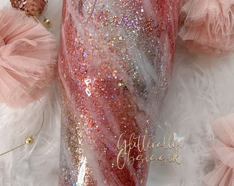 Rose gold Milky Way glitter tumbler, pink glitter tumbler, pink stanley glitter tumbler, glitter tumbler epoxy, rose gold glitter tumbler