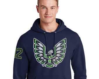 Seattle Tribal Hawk Embroidered Hoodie