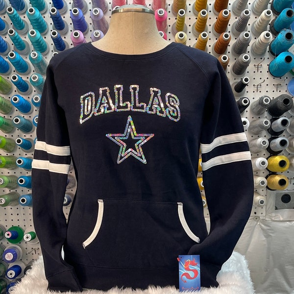 Dallas Sequin Bling Varsity Crew Neck Sweatshirt