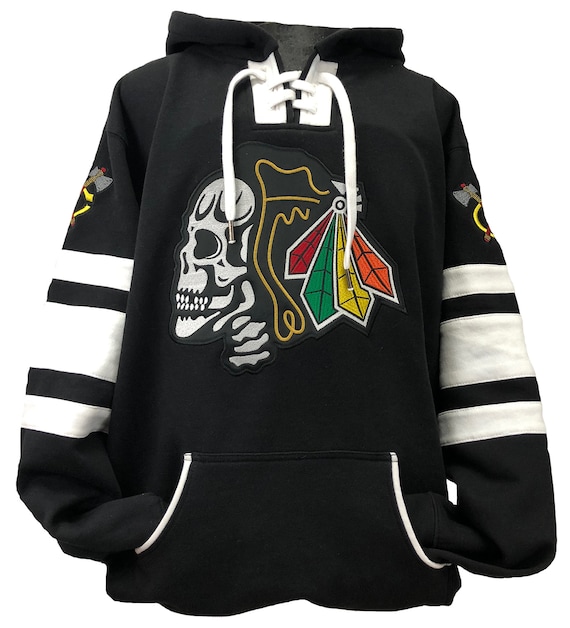 Fear The Feathers Skull Game Day Hockey Hoodie BLACK/WHITE