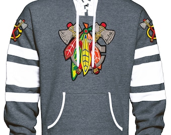 Fear The Feathers Game Day Blackhawk Hockey Hoodie Grey/White