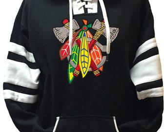 Fear The Feathers Game Day Blackhawk Hockey Hoodie Black/White