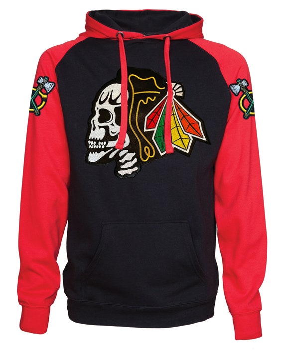 Fear The Feathers Game Day Chicago Hockey Hoodie Black White (Small)