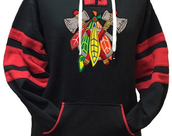 Fear The Feathers Game Day Blackhawk Hockey Hoodie Black/Red