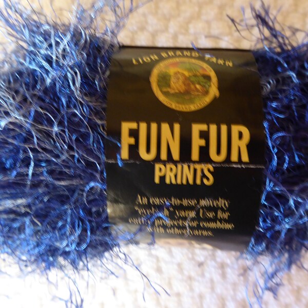 Lion Brand Yarn, Fun Fur, Indigo 203, Lot 4720, 1.5 oz. Eyelash Yarn, 100% polyester, Discontinued