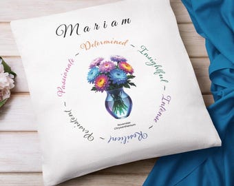 Personalized Chrysanthemum Birth Flower Cushion: November Birthday Gift | Birthday Gift