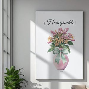 Honey Suckle Watercolour Digital Wall Art (A3) - June UK Birth Flower Gift - June Flower Wall Art