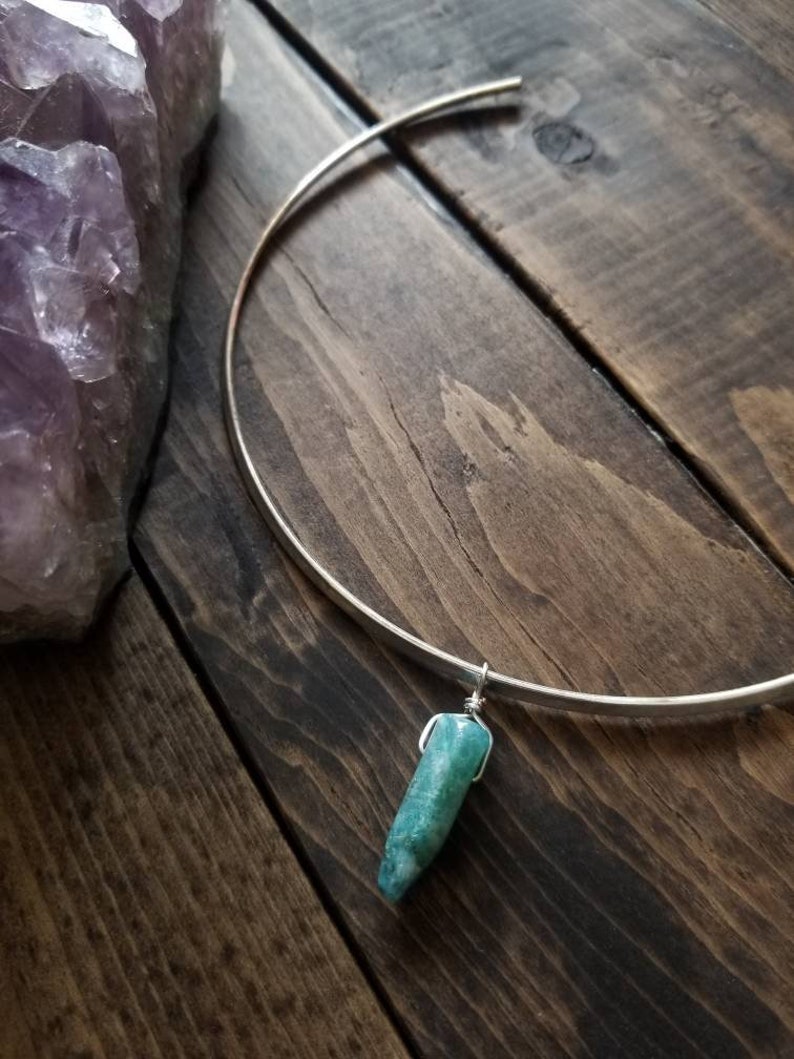 Aqua Aura Quartz Point Silver Choker