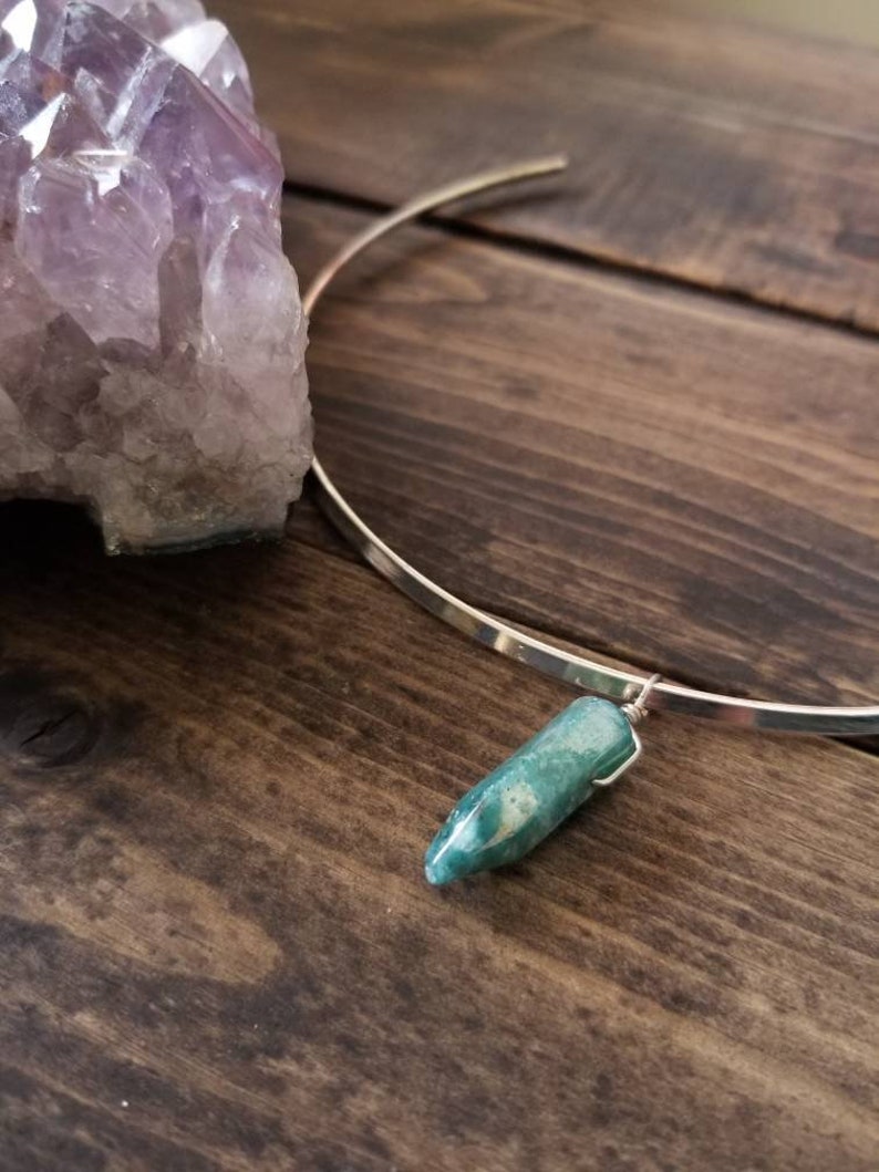 Aqua Aura Quartz Point Silver Choker