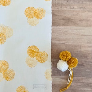 Fabric Gift Wrap Pom Pom / Furoshiki / Eco-Friendly / Reusable Wrap / Wrapping / Holiday / Mustard Yellow / Birthday / Anniversary / Gift Mustard