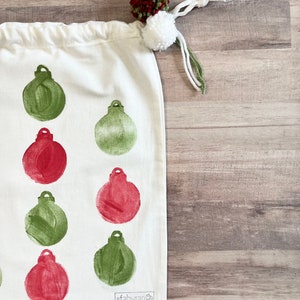 Fabric Gift Bag Christmas / Reusable Bag / Drawstring Bag / Cotton / Christmas Gift Bag / Santa Bag / Vintage Truck / Xmas Tree / Baubles image 2