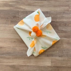 Fabric Gift Wrap Orange / Furoshiki / Eco-Friendly / Reusable Wrap / Wrapping / Fruit / Summer / Gifting / Fabric Wrapping / Friendship image 4