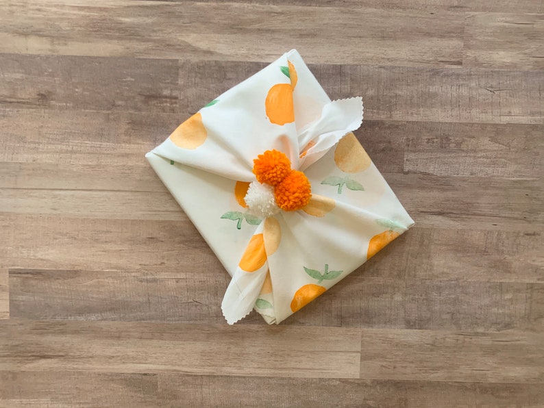 Fabric Gift Wrap Orange / Furoshiki / Eco-Friendly / Reusable Wrap / Wrapping / Fruit / Summer / Gifting / Fabric Wrapping / Friendship image 4