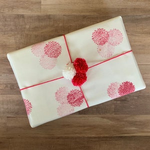 Fabric Gift Wrap Pom Pom / Furoshiki / Eco-Friendly / Reusable Wrap / Wrapping / Holiday / Mustard Yellow / Birthday / Anniversary / Gift Hot Pink