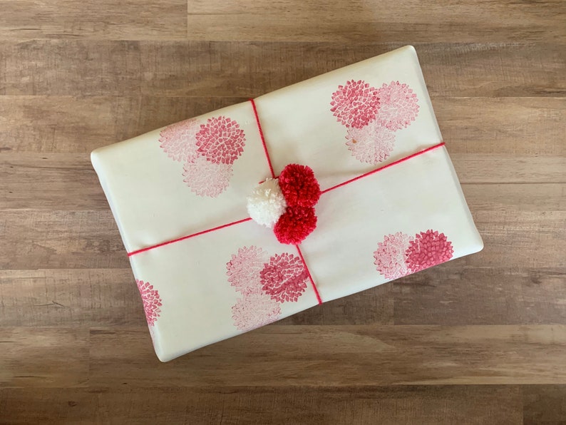 Fabric Gift Wrap Pom Pom / Furoshiki / Eco-Friendly / Reusable Wrap / Wrapping / Holiday / Mustard Yellow / Birthday / Anniversary / Gift Hot Pink
