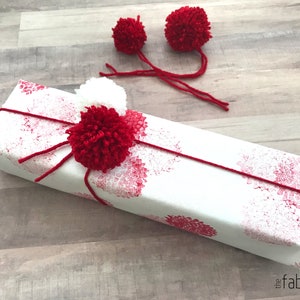 Fabric Gift Wrap Pom Pom / Furoshiki / Eco-Friendly / Reusable Wrap / Wrapping / Holiday / Mustard Yellow / Birthday / Anniversary / Gift Red