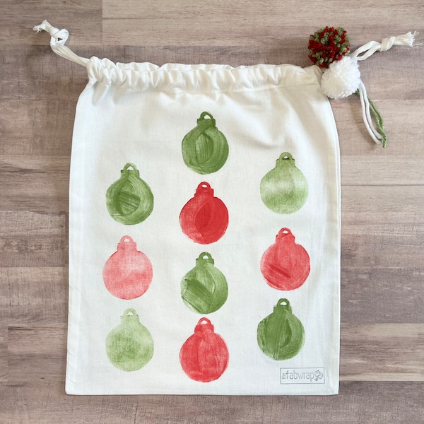 Fabric Gift Bag Christmas / Reusable Bag / Drawstring Bag / Cotton / Christmas Gift Bag / Santa Bag / Vintage Truck / Xmas Tree / Baubles