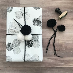 Fabric Gift Wrap Pom Pom / Furoshiki / Eco-Friendly / Reusable Wrap / Wrapping / Holiday / Mustard Yellow / Birthday / Anniversary / Gift Black