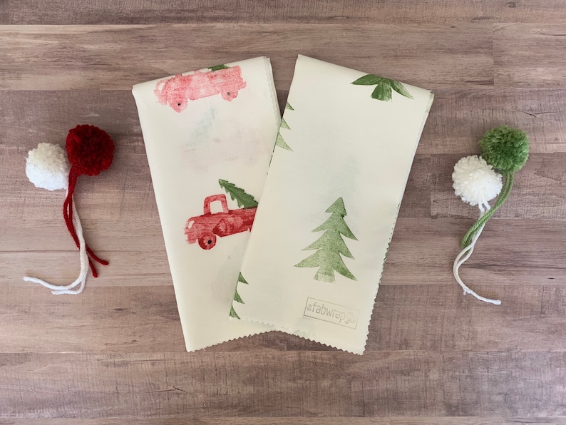 Stoff-Geschenkverpackung Weihnachtsbaum / Weihnachten / Weihnachten / Vintage LKW / Umweltfreundlich / Geschenkverpackung / Weihnachtsverpackung / Nachhaltig Bild 3