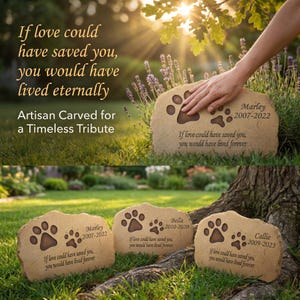 Personalized Pet Memorial Stone, Paw Prints Garden Grave Marker image 5