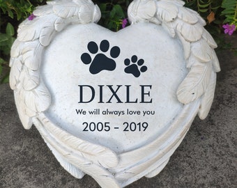 Personalized Pet Dog Memorial Stone, Heart Shape Memorial Grave Stones for Dog Loss with Wings, Dog Grave Marker Headstoens Tombstones