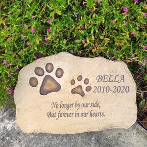 Personalized Pet Memorial Stone, Paw Prints Garden Grave Marker image 7