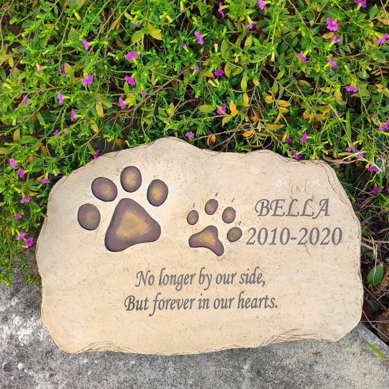 Personalized Pet Memorial Stone, Paw Prints Garden Grave Marker image 7
