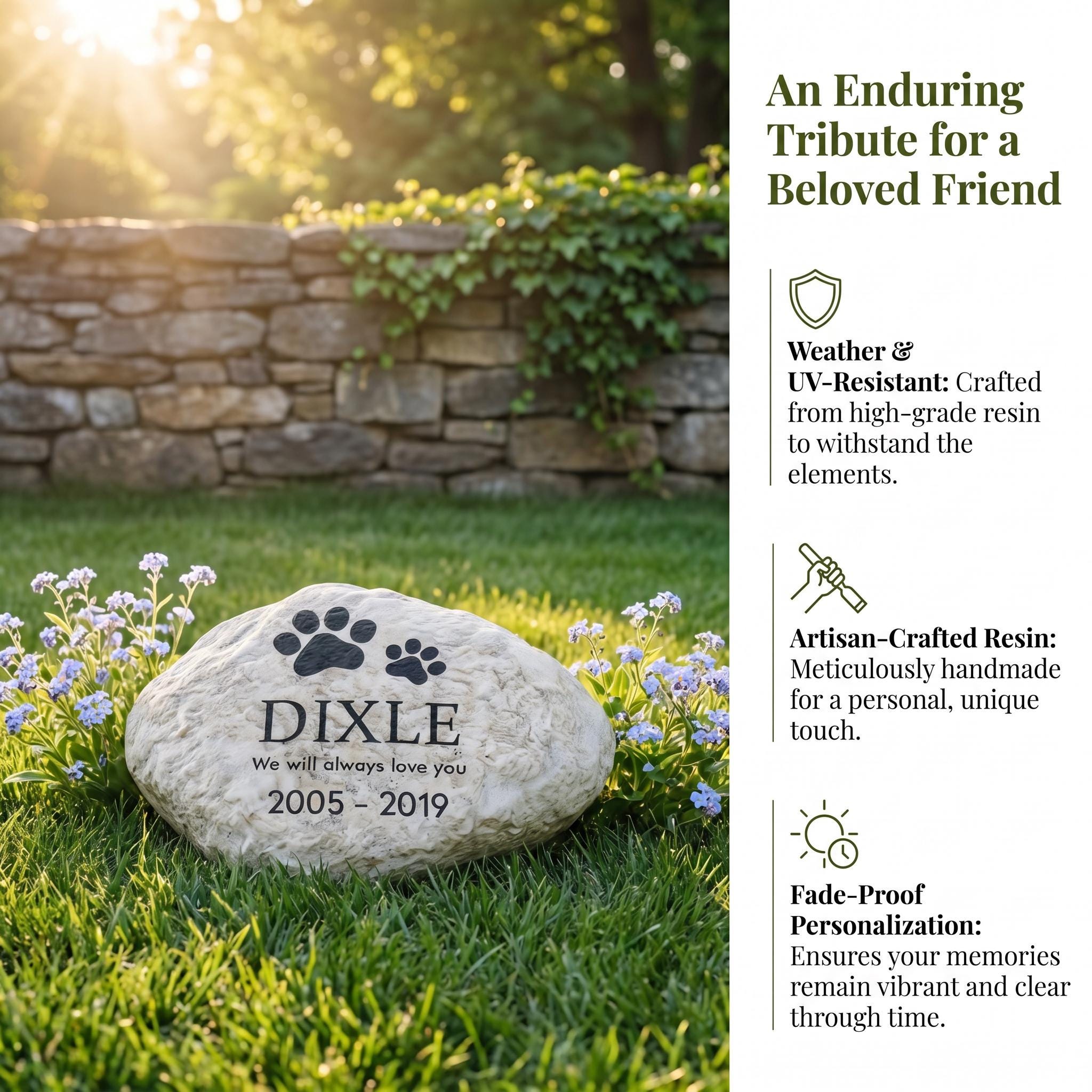 Paw Prints Pet Memorial Stone – Personalized Dog Cat Grave Marker - Etsy