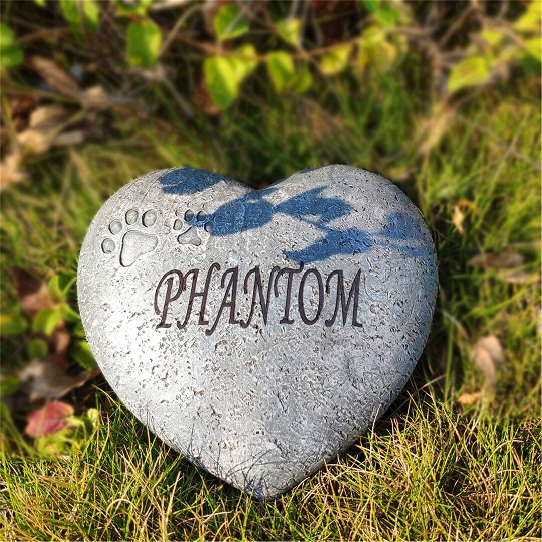 Personalized Heart Pet Memorial Stone, Engraved Dog Garden Grave Marker ...