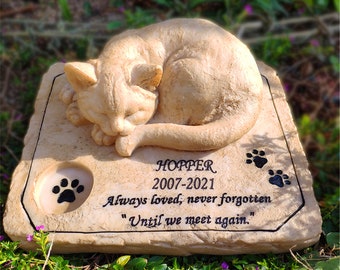 Personalized Sleeping Cat Memorial Stone, Engraved Cat Grave Marker Headstones Tombstones for Cat Cemetery
