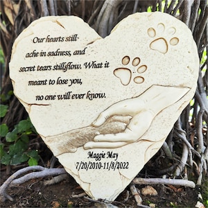 Heart Shaped Dog Pet Memorial Stones Headstones, Dog Pet Grave Markers Garden Stones Engraved with Name and Dates Outdoors