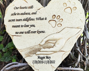 Heart Shaped Dog Pet Memorial Stones Headstones, Dog Pet Grave Markers Garden Stones Engraved with Name and Dates Outdoors