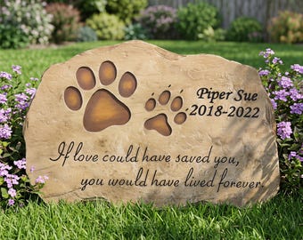 Personalized Pet Memorial Stone, Dog Cat Grave Marker, Engraved Garden Stone