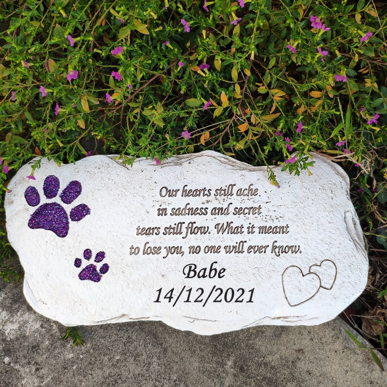 Shinning Paw Prints Dog Memorial Stones Pet Grave Markers, Dog Pet Headstone Garden Grave Stones Engraved with Pet's Name and Dates image 6