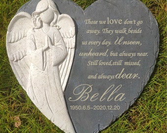 Personalized Memorial Garden Stones with Angel Statue, Sympathy Grave Markers Cemetery Stones Headstones Angel Stones Outdoors