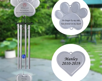 Pet Loss Memorial Wind Chimes for Dogs or Cats,Paw Print Pet Dog Wind Chimes Outdoors, Sympathy Pet Memorial Gifts Loss Gifts,19"