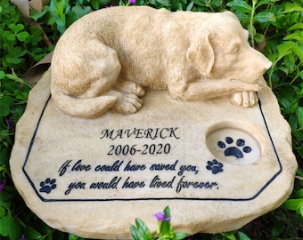 Pietre commemorative per cani, pietre commemorative per animali domestici, pietre commemorative per cani da giardino, lapidi commemorative per tombe con statua di cane addormentato in cima - 20,3 cm × 18,1 cm × 8,9 cm