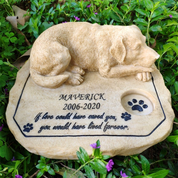 Dog Memorial Stones Pet Memorial Stones for Dogs, Sympathy Dog Garden Stones Grave Markers with A Sleeping Dog Statue On The Top - 8"×7×3.5"