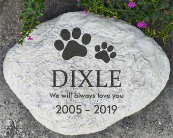 Paw Prints Pet Memorial Stone – Personalized Dog Cat Grave Marker