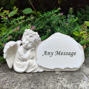 Memorial Garden Stones Cemetery Decorations with Angel Statue, Personalized Remembrance Stones Grave Markers Memorial Plaques Grave Stones