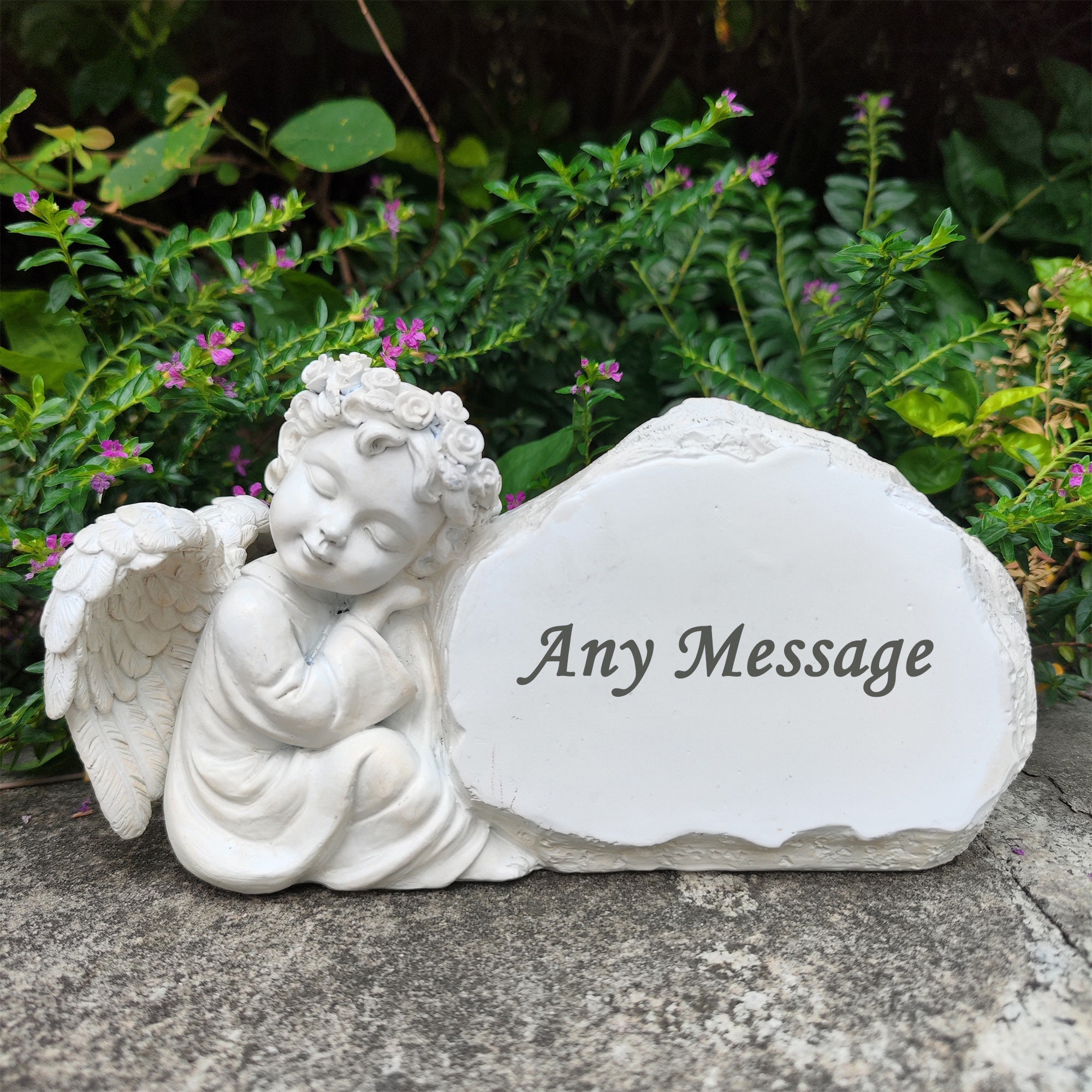Memorial Garden Stones Cemetery Decorations with Angel Statue, Personalized Remembrance Stones Grave Markers Memorial Plaques Grave Stones