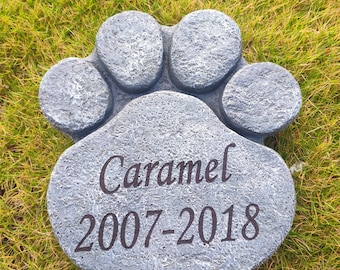Paw Print Shaped Dog Memorial Stones Dog Grave Markers, Sympathy Dog Garden Stones Headstones Engraved with Name and Dates, 8"×8"×1.6"